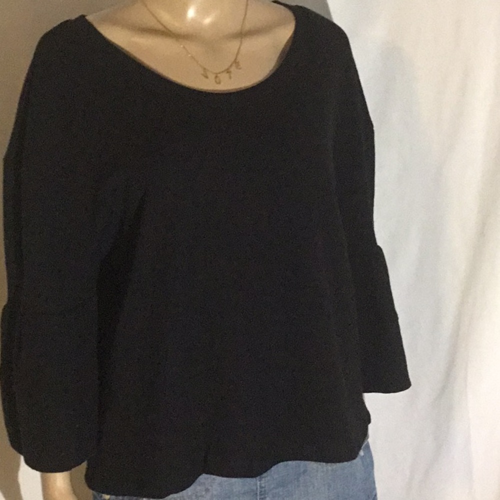 New With Tag Nordstrom Caslon Black L Bell Sleeve Top 100% Cotton
